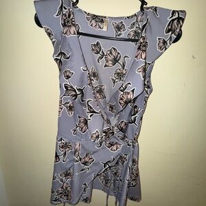 Japna Blue Wrap Blouse with Cap Sleeves